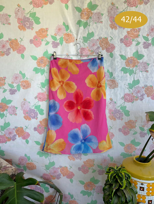 90's Pink Floral Midi Skirt