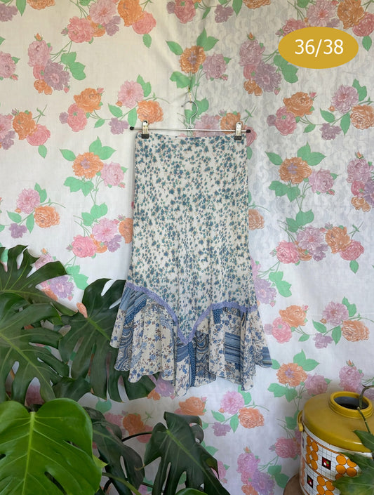 90's Blue Floral Midi Skirt
