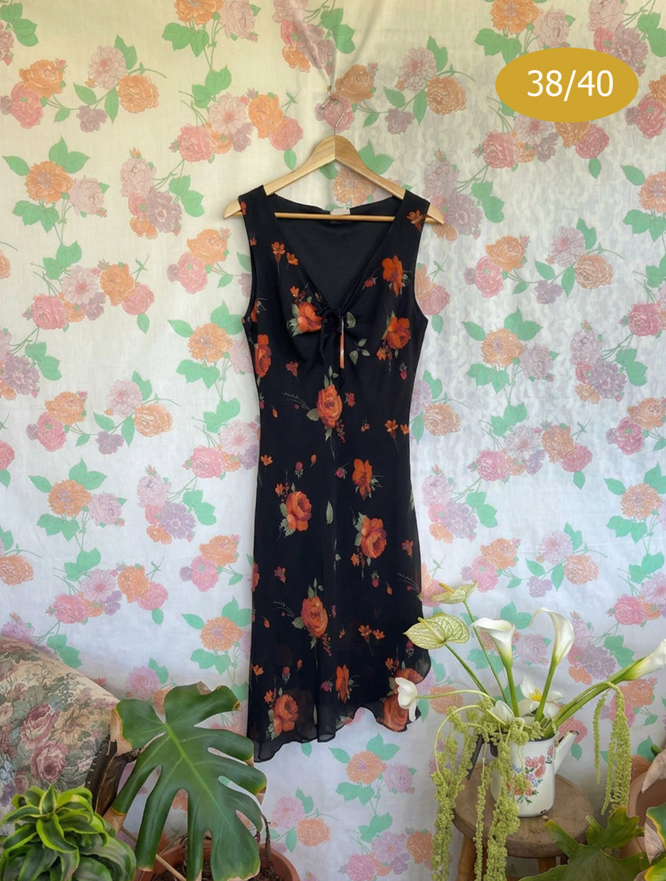 90's Black Floral Dress