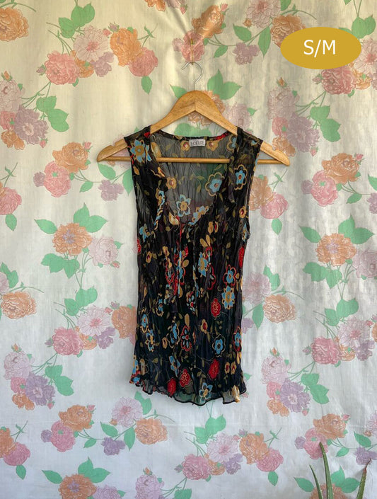 2000's Black Floral Tank Top