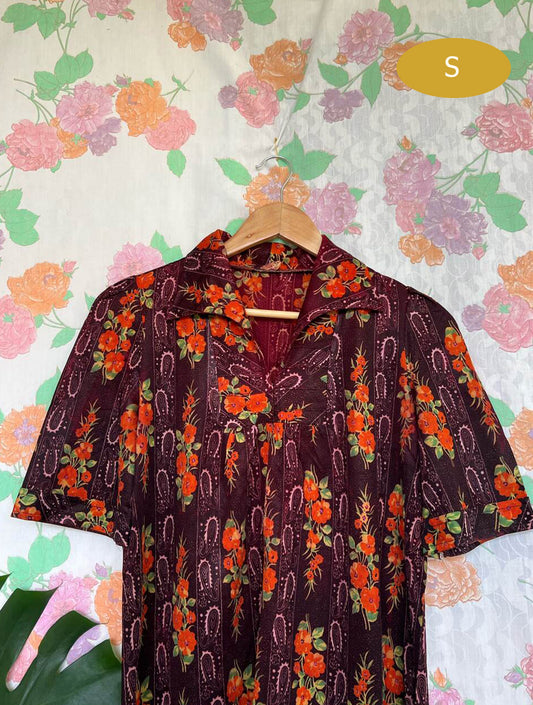 Burgundy Flower Printed Shirt