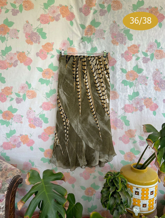 2000's Olive Sheer Midi Skirt