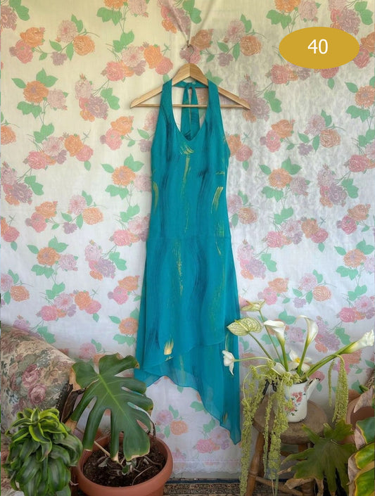 90's Deep Blue Asymmetrical Dress