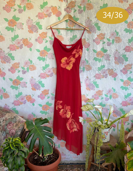90’s Red Hibiscus Dress
