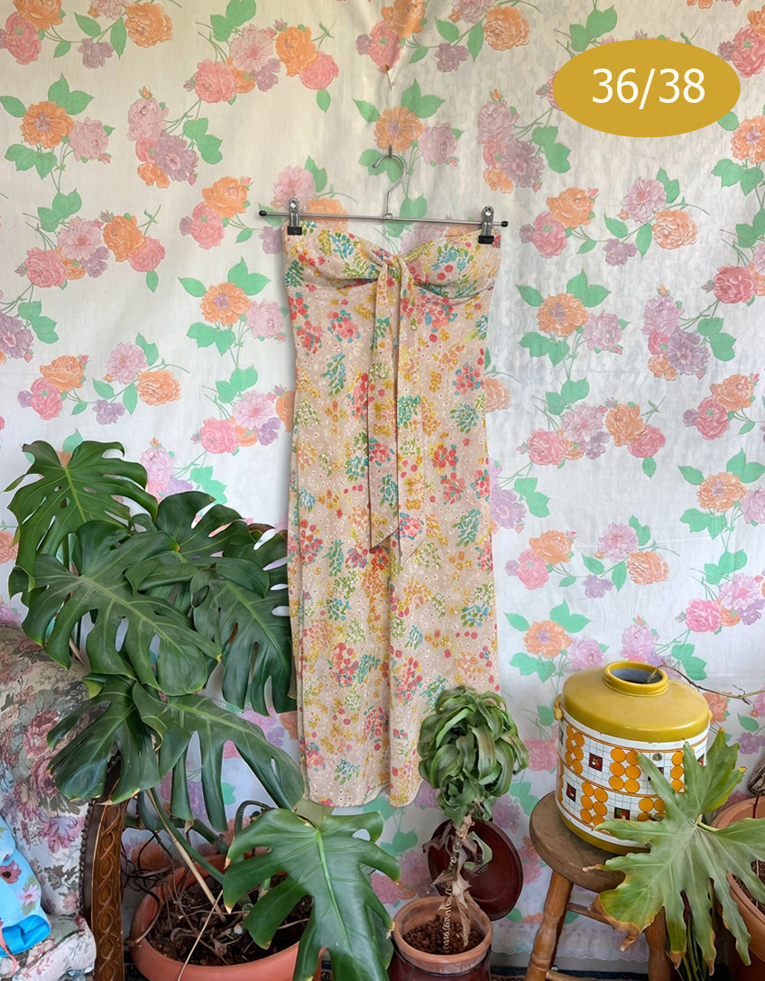 2000's Floral Strapless Dress