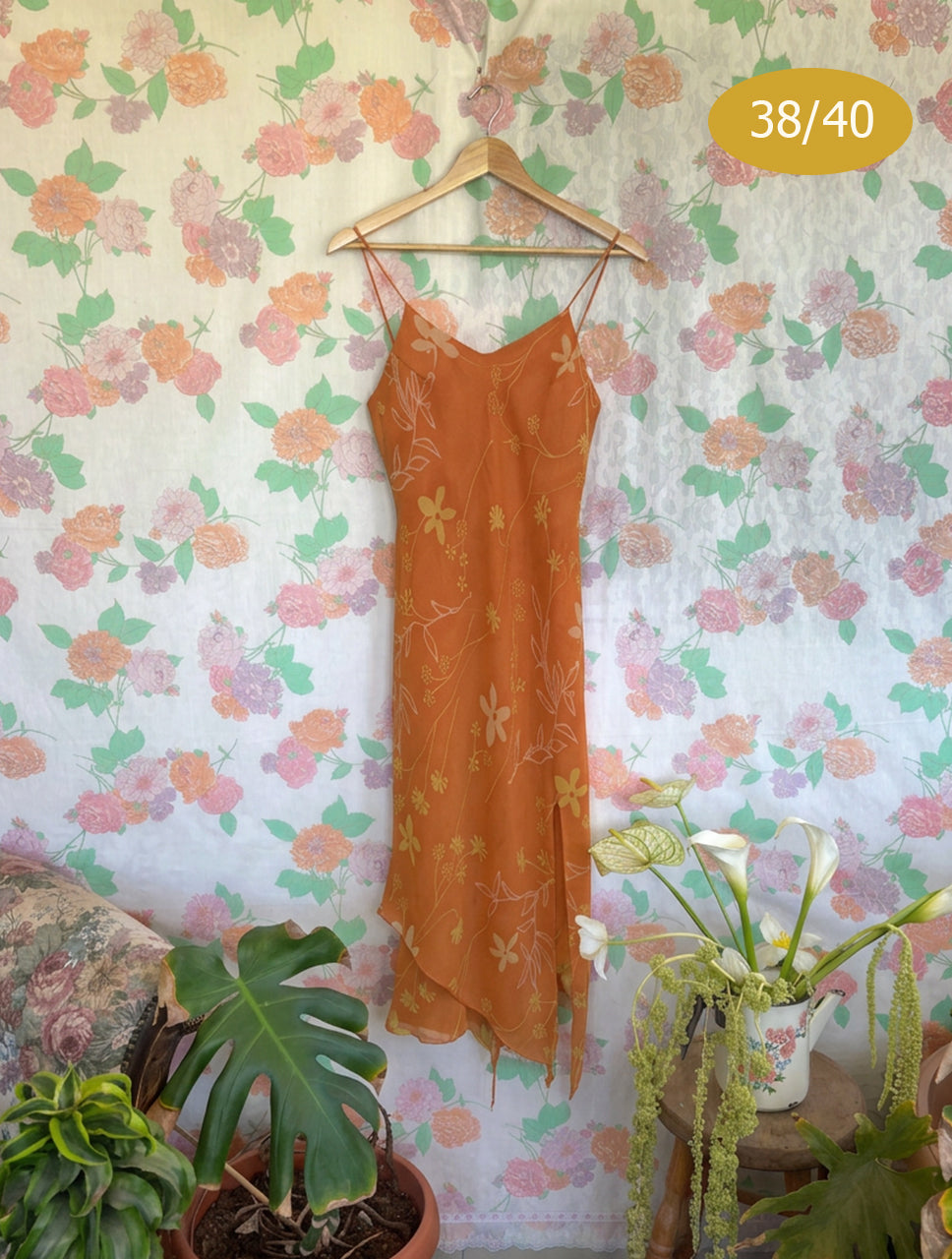 90’s Rusty Orange Floral Slip Dress