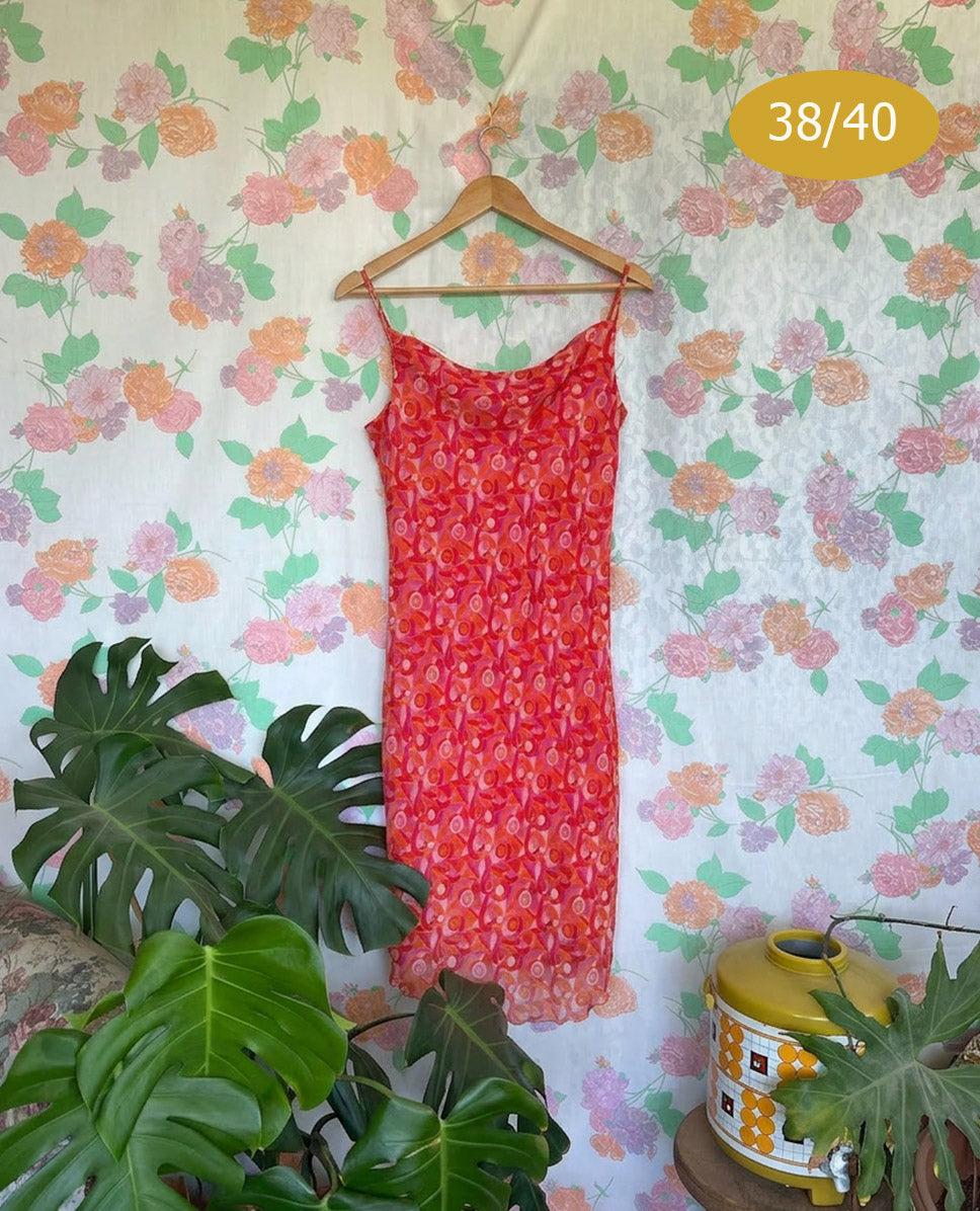 90's Pink Pattern Midi Dress