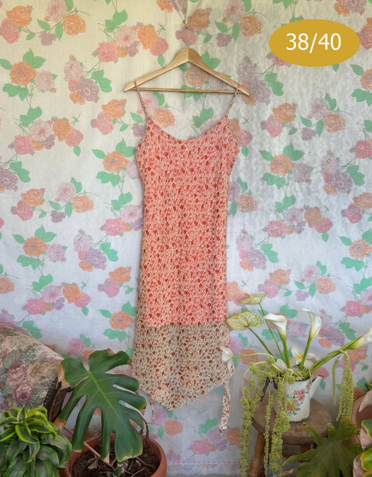 90's Coral-Pink Floral Slip Dress