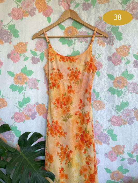 90's Orange Floral Slip Dress