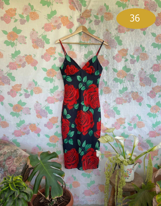 90's Rose Print Slip Dress