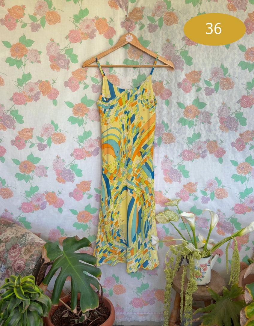 90's Geometric Print Slip Dress