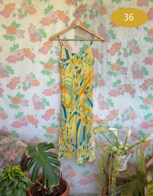 90's Geometric Print Slip Dress