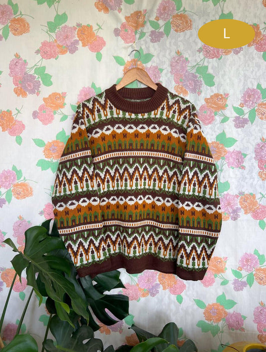 Vintage Ethnic Brown Sweater