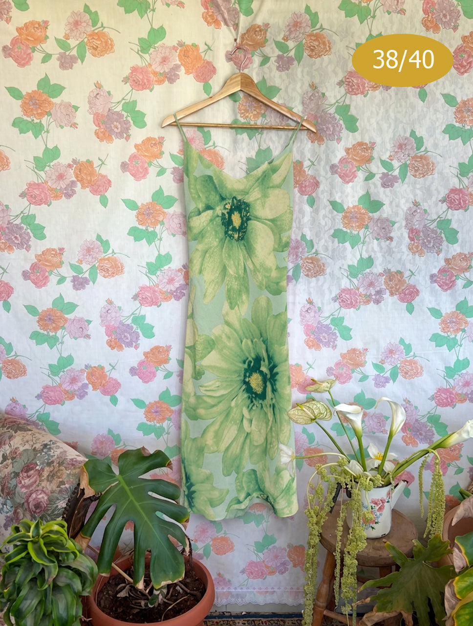 90's Green Floral Slip Dress