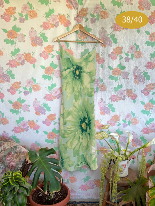 90's Green Floral Slip Dress