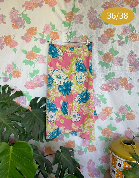 90's Floral Asymmetric Midi Skirt