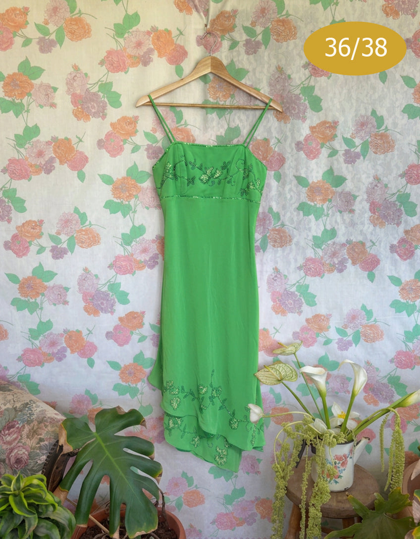 00's Embroidered Green Dress