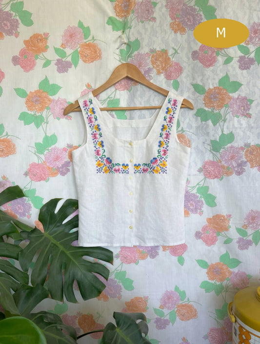 2000's Embroidered Off-White Tank Top