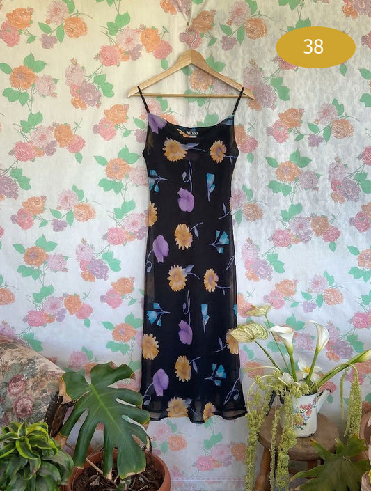 2000's Floral Black Dress