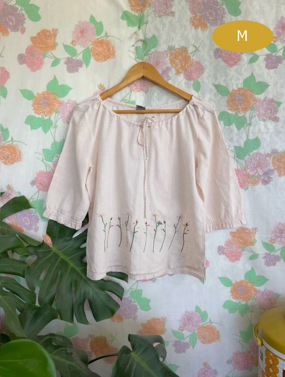 90's Light Pink Embroidered Blouse