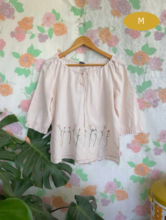 90's Light Pink Embroidered Blouse