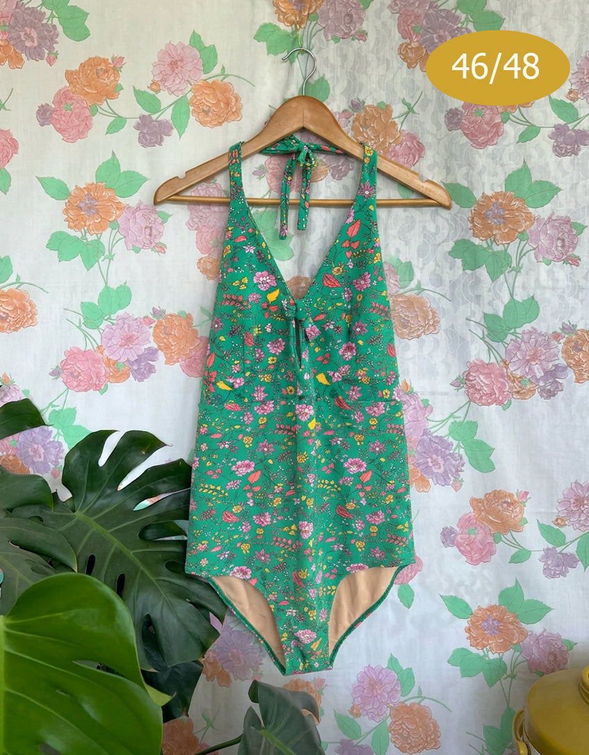 90's Floral Green Swimsuit