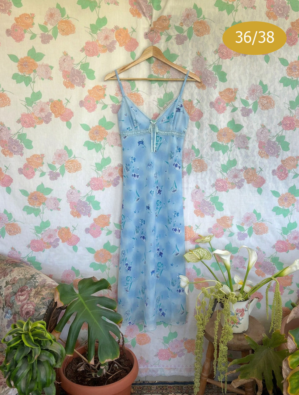 90's Light Blue Floral Slip Dress