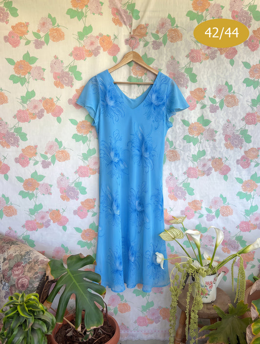90’s Blue Floral Short Sleeve Dress