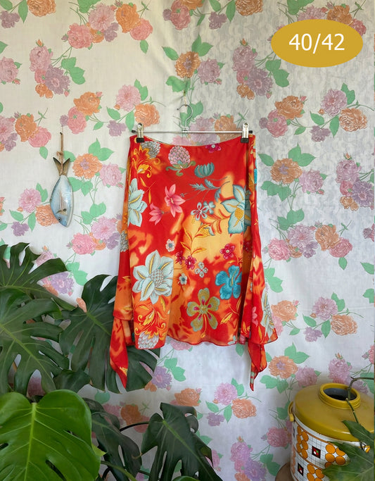 90's Floral Asymmetric Midi Skirt