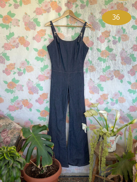 00's Denim Flare Jumpsuit