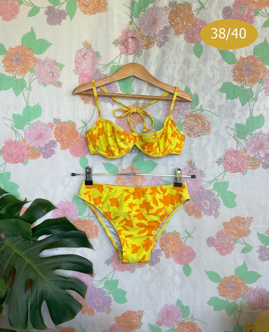 90's Yellow Floral Bikini Set