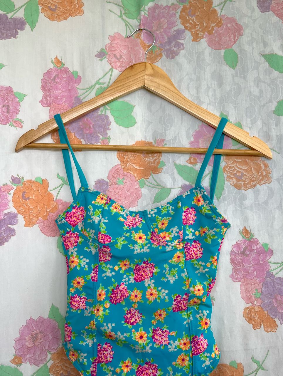 Aqua Flowery Vintage Swimsuit