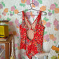 Red Geometric Vintage Swimsuit