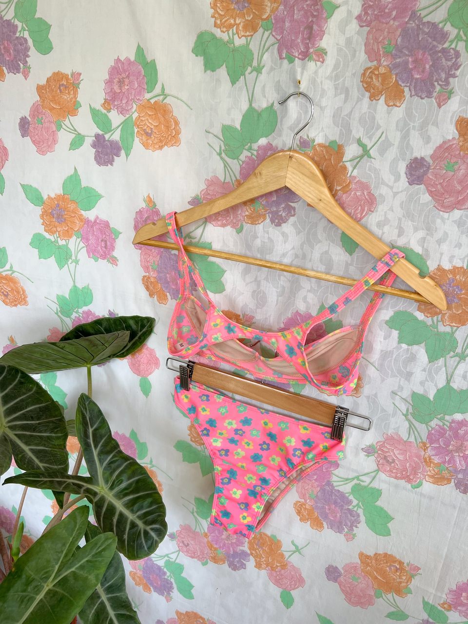 90's Flowery Pink Bikini Set