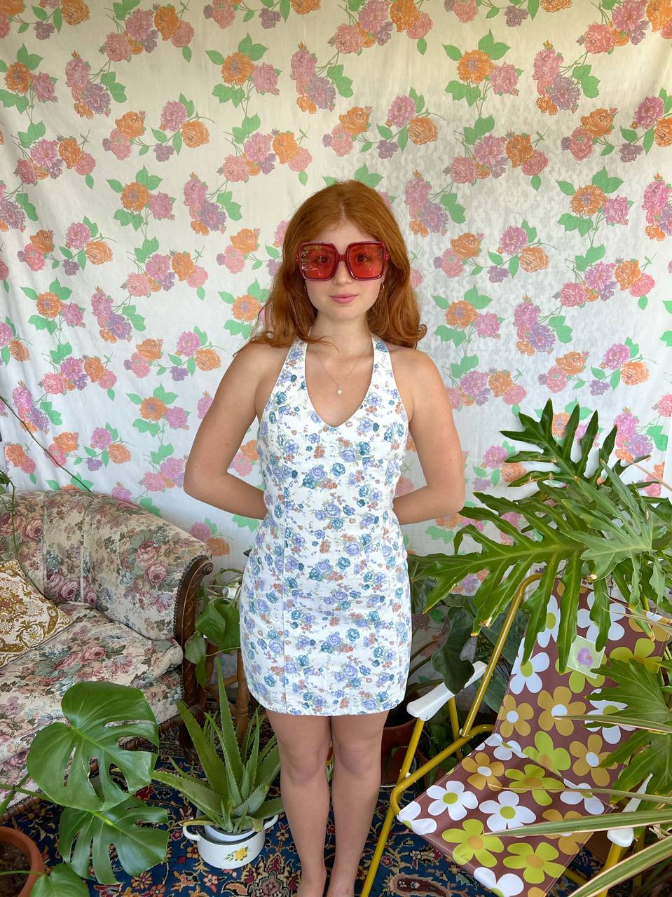 90's Denim Flower Vintage Dress